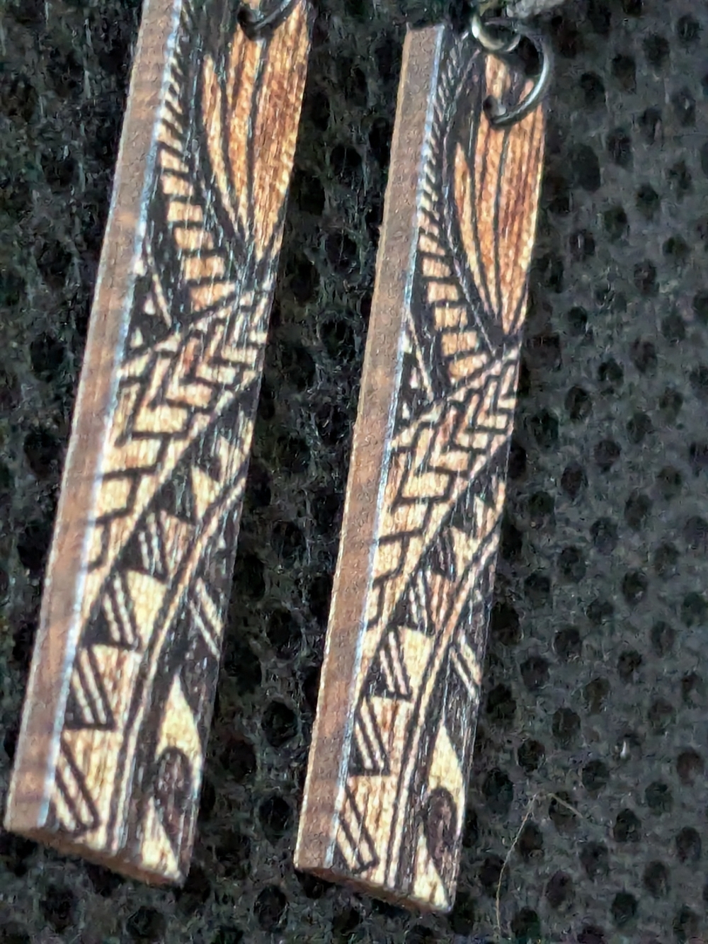 Black and Tan Tribal Triangle Drop Earrings - Picture 5 of 5
